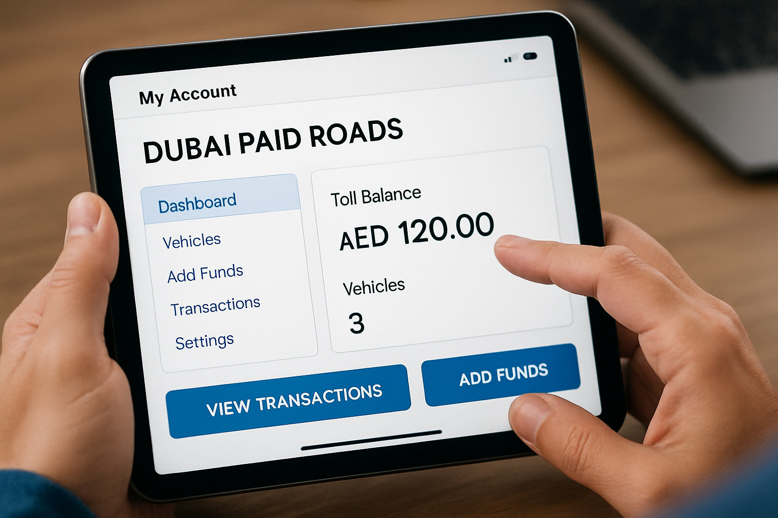User accessing digital account management for Dubai paid roads